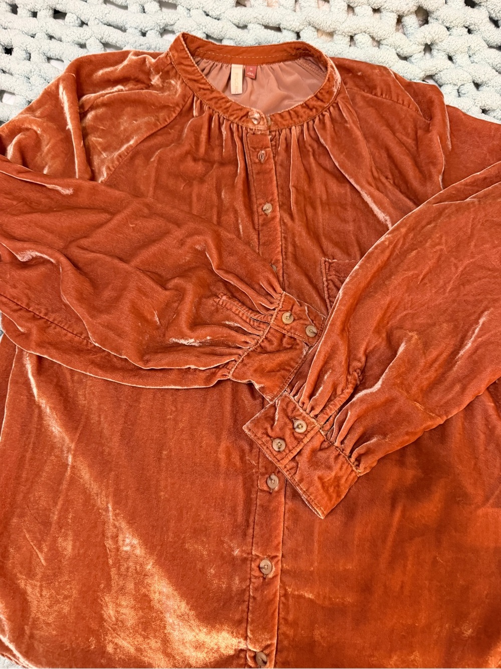 Pilcro Velvet Button-Front Blouse in Burnt Orange XL - Picture 16 of 16